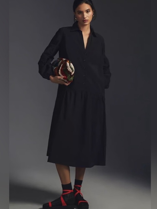 Maeve Dresses & Skirts - Maeve Black Long Sleeve Button Shirt Dress
